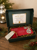 Open Santa Ink keepsake box with a personalized letter from Santa and Nice List Certificate